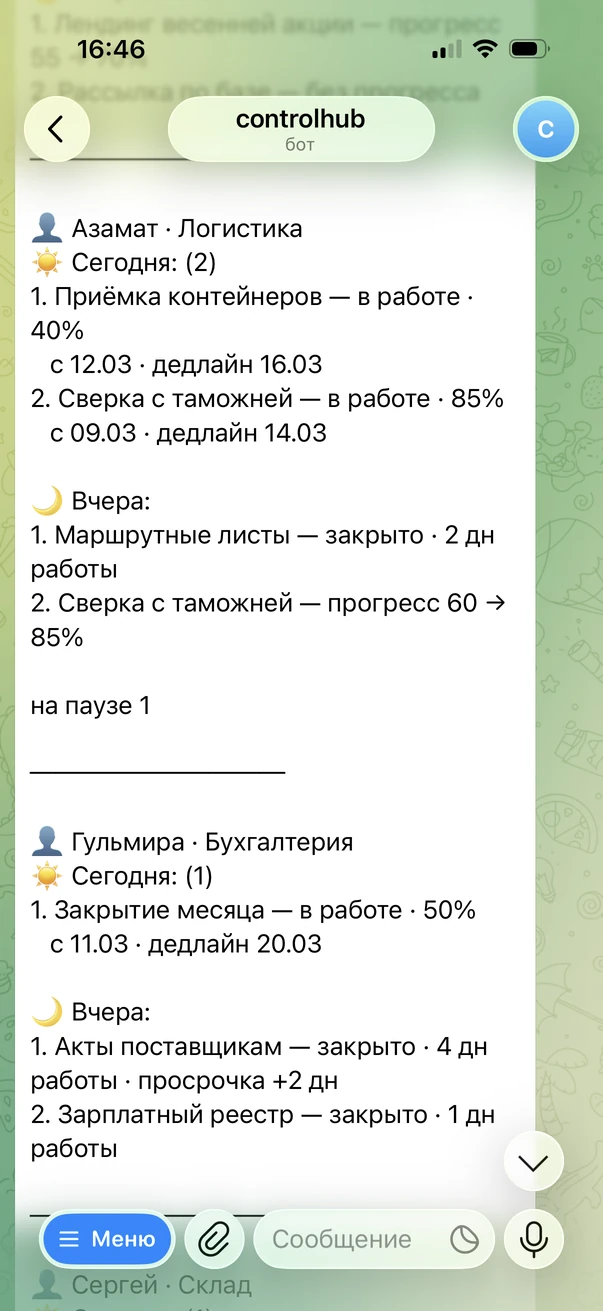 Демо отчётов по сотрудникам в ControlHub