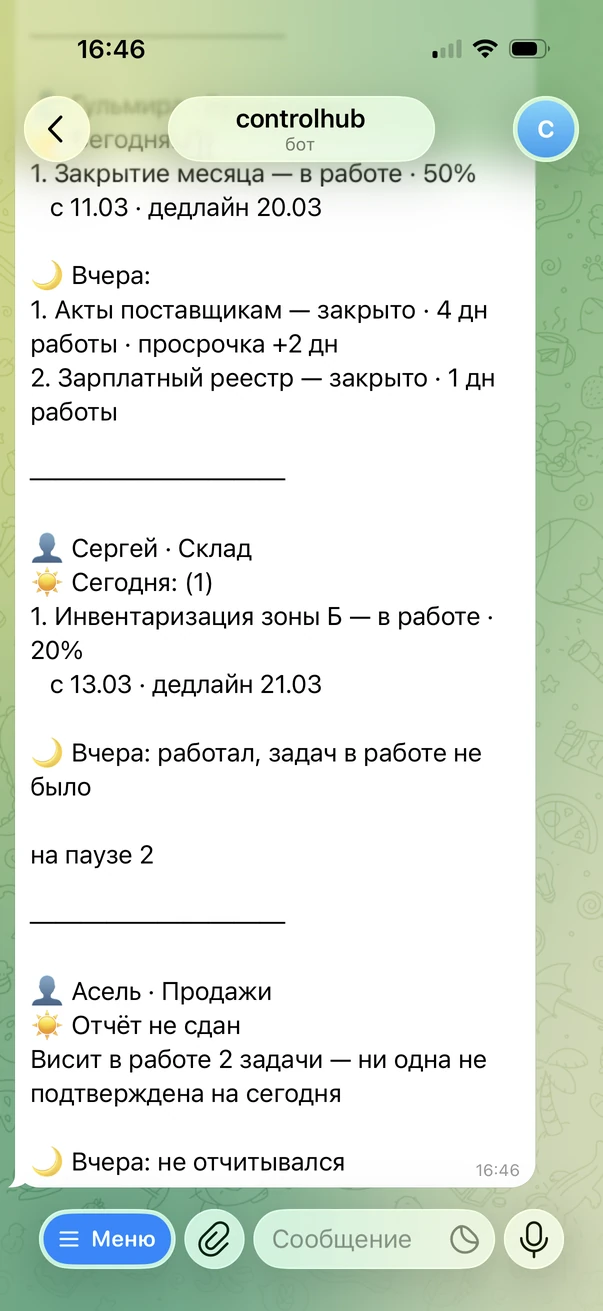 Демо несданных отчётов в ControlHub